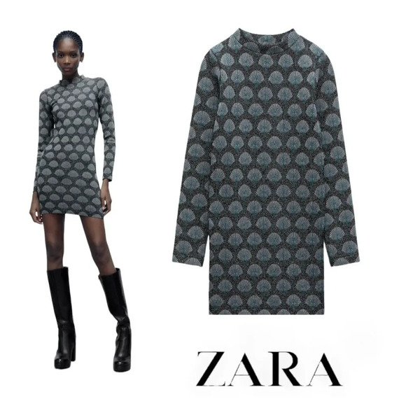 ZARA | Gray | SEAMLESS JACQUARD DRESS - Picture 1 of 11